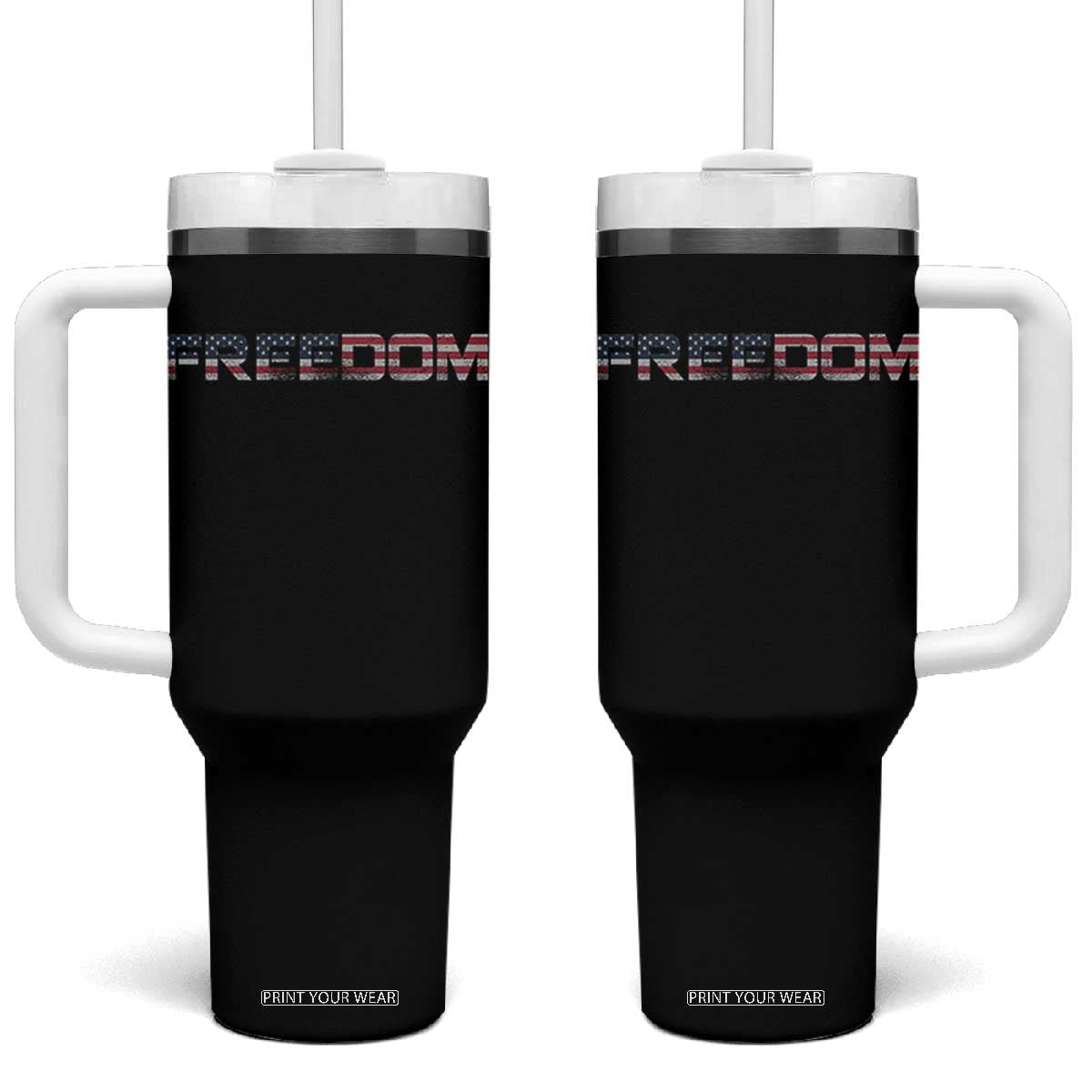 Freedom Patriotic Motivational Quote American Flag Tumbler With Handle TS11 One Size: 40 oz Black Print Your Wear