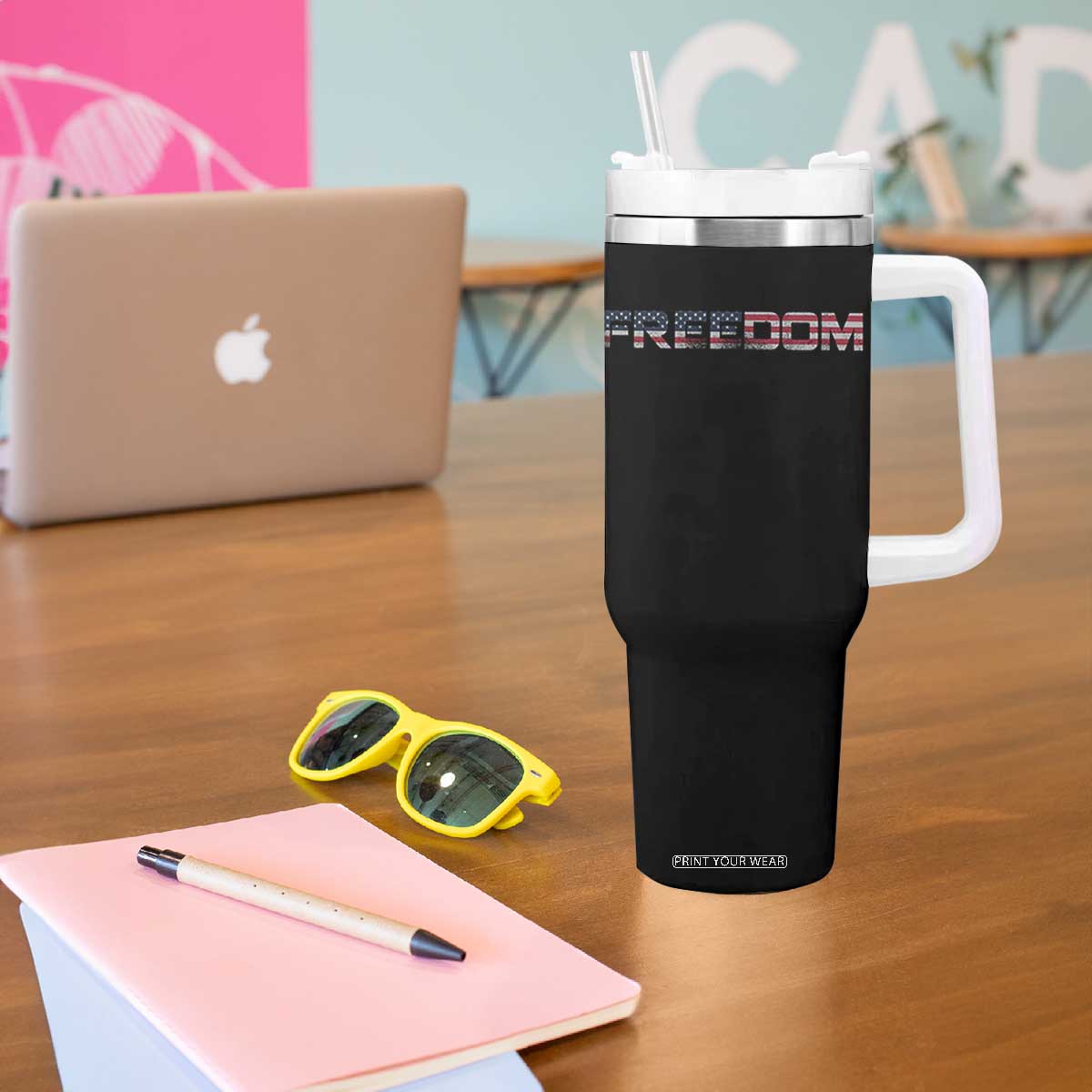 Freedom Patriotic Motivational Quote American Flag Tumbler With Handle TS11 Print Your Wear