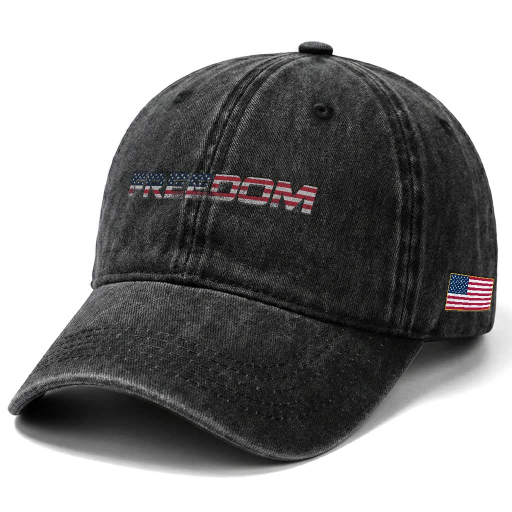Freedom Patriotic Motivational Quote American Flag Washed Cotton Baseball Cap TS11 Print Your Wear