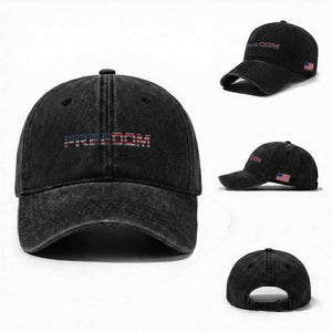 Freedom Patriotic Motivational Quote American Flag Washed Cotton Baseball Cap TS11 Washed Cap Universal Fit Black Print Your Wear