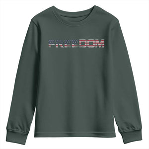Freedom Patriotic Motivational Quote American Flag Youth Sweatshirt TS11 Dark Forest Green Print Your Wear
