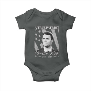 A True Patriot Charlie Kirk Baby Onesie Vintage American Flag TS11 Dark Heather Print Your Wear