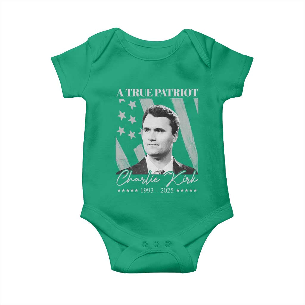 A True Patriot Charlie Kirk Baby Onesie Vintage American Flag TS11 Irish Green Print Your Wear