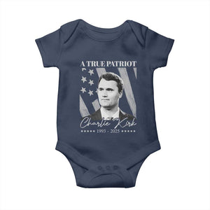 A True Patriot Charlie Kirk Baby Onesie Vintage American Flag TS11 Navy Print Your Wear