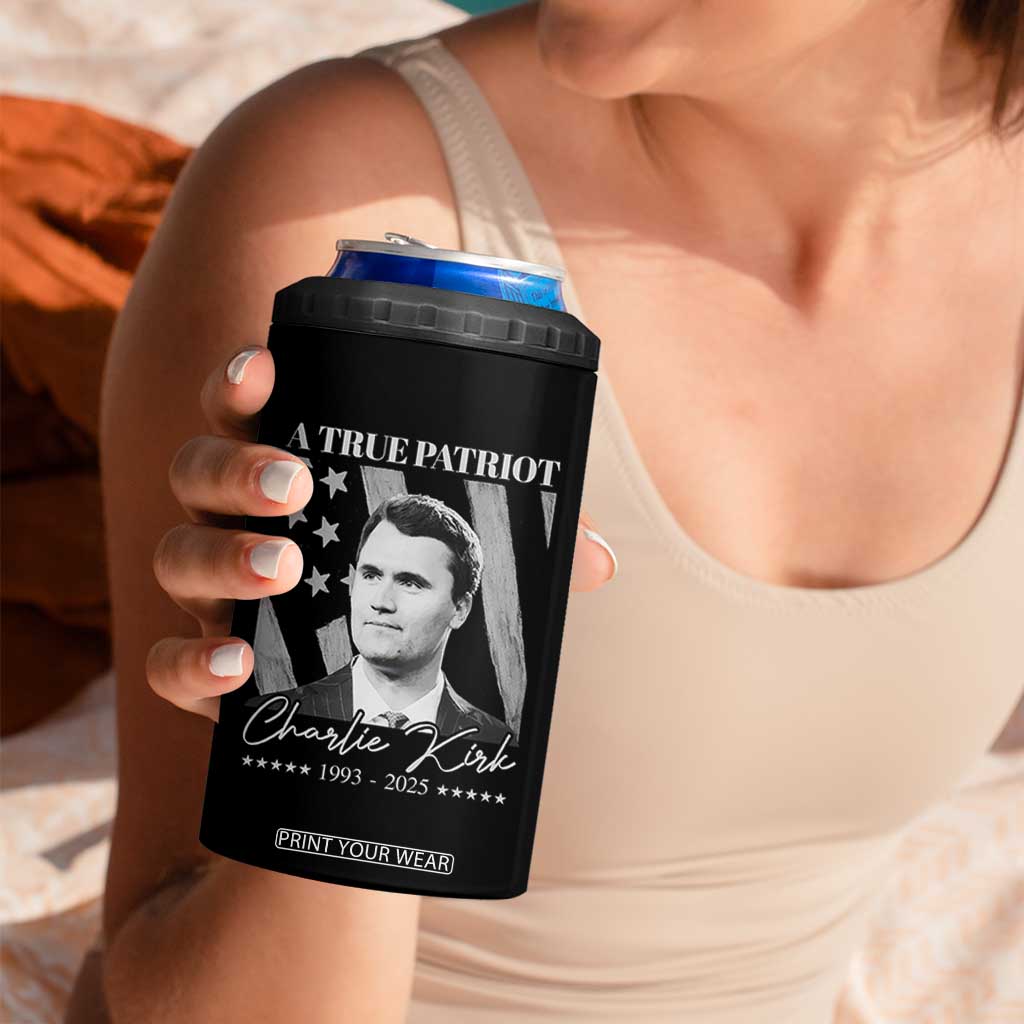 A True Patriot Charlie Kirk 4 in 1 Can Cooler Tumbler Vintage American Flag TS11 Print Your Wear