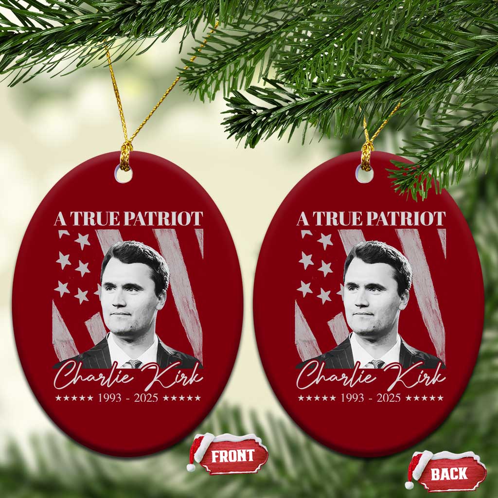 A True Patriot Charlie Kirk Ceramic Ornament Vintage American Flag TS11 Print Your Wear