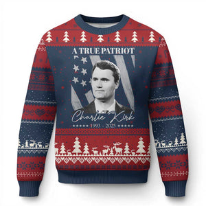 A True Patriot Charlie Kirk Ugly Christmas Sweater Vintage American Flag TS11 Navy Red Print Your Wear