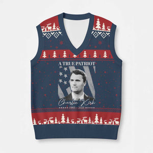 A True Patriot Charlie Kirk V-Neck Knit Sweater Vest Vintage American Flag TS11 Navy Red Print Your Wear