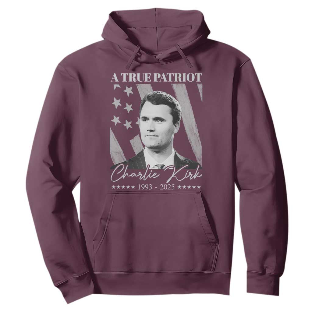 A True Patriot Charlie Kirk Hoodie Vintage American Flag TS11 Maroon Print Your Wear