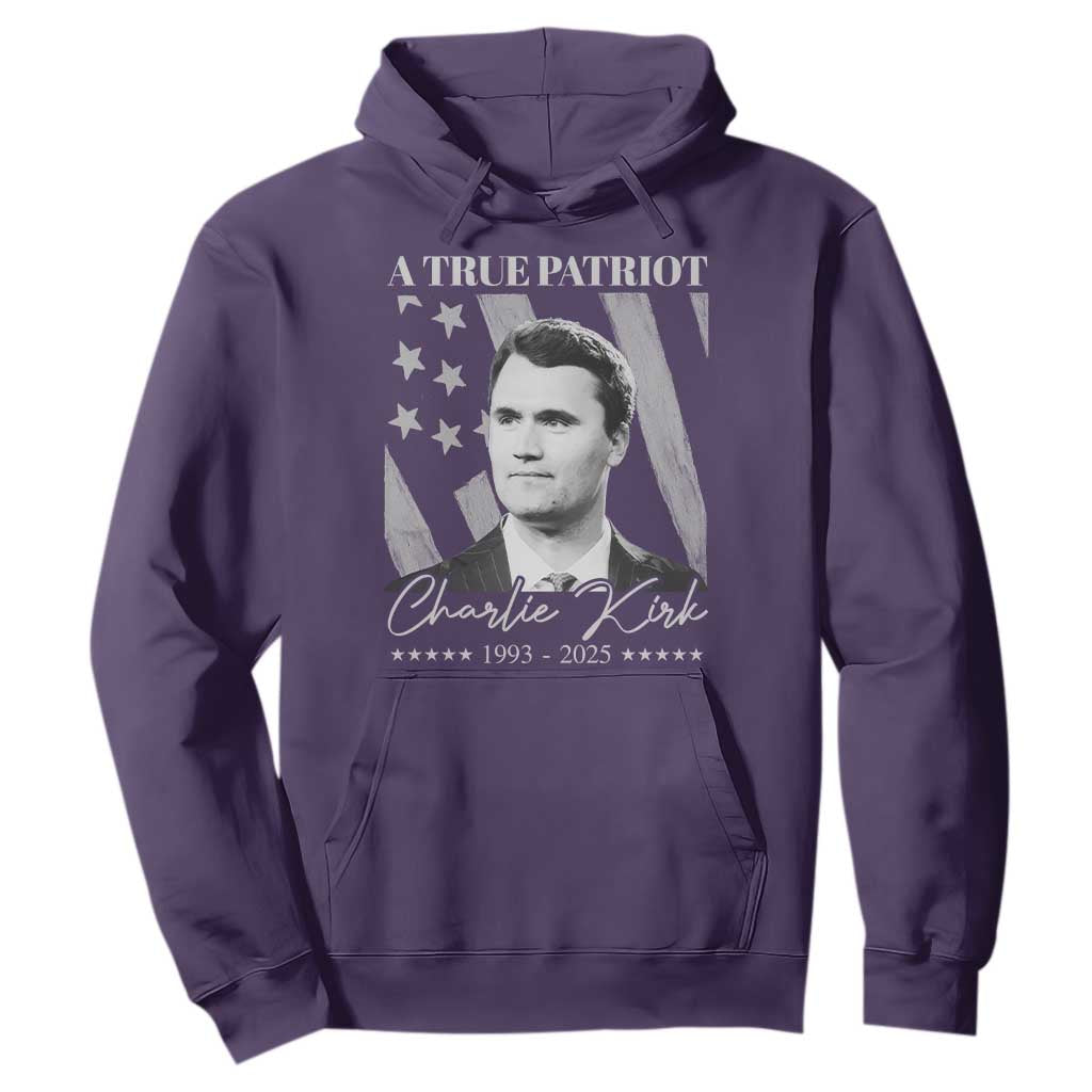 A True Patriot Charlie Kirk Hoodie Vintage American Flag TS11 Purple Print Your Wear