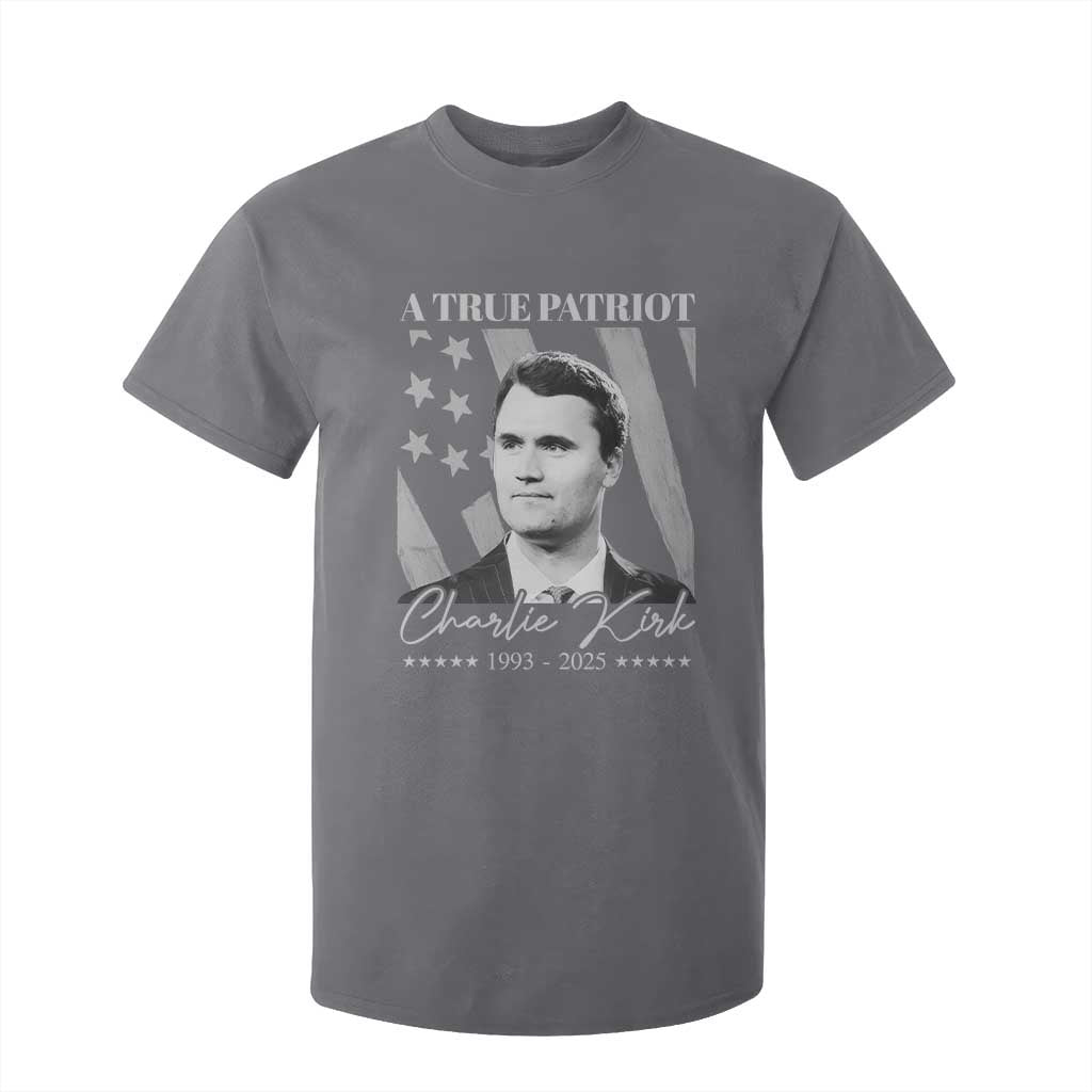 A True Patriot Charlie Kirk T Shirt For Kid Vintage American Flag TS11 Charcoal Print Your Wear