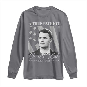 A True Patriot Charlie Kirk Long Sleeve Shirt Vintage American Flag TS11 Charcoal Print Your Wear