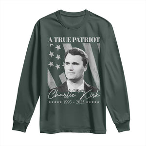 A True Patriot Charlie Kirk Long Sleeve Shirt Vintage American Flag TS11 Dark Forest Green Print Your Wear