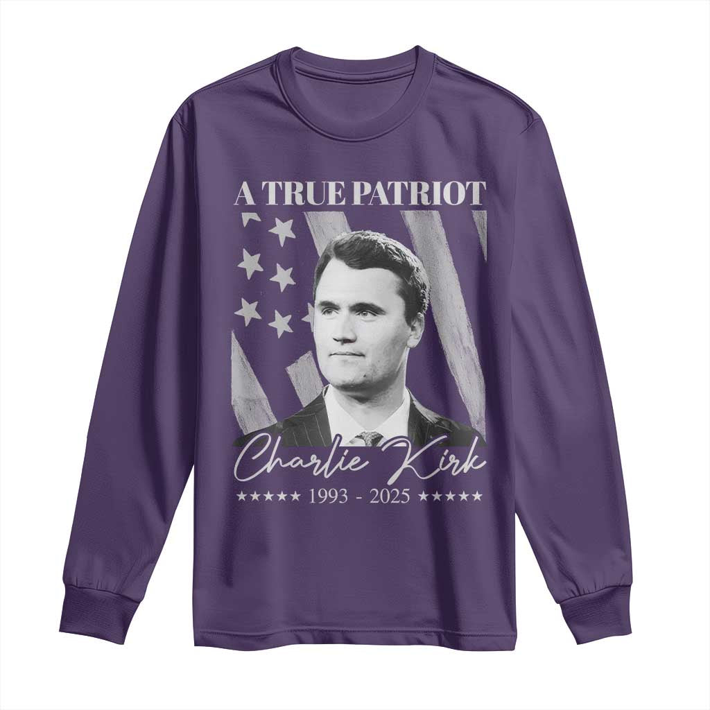A True Patriot Charlie Kirk Long Sleeve Shirt Vintage American Flag TS11 Purple Print Your Wear