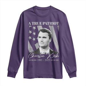 A True Patriot Charlie Kirk Long Sleeve Shirt Vintage American Flag TS11 Purple Print Your Wear