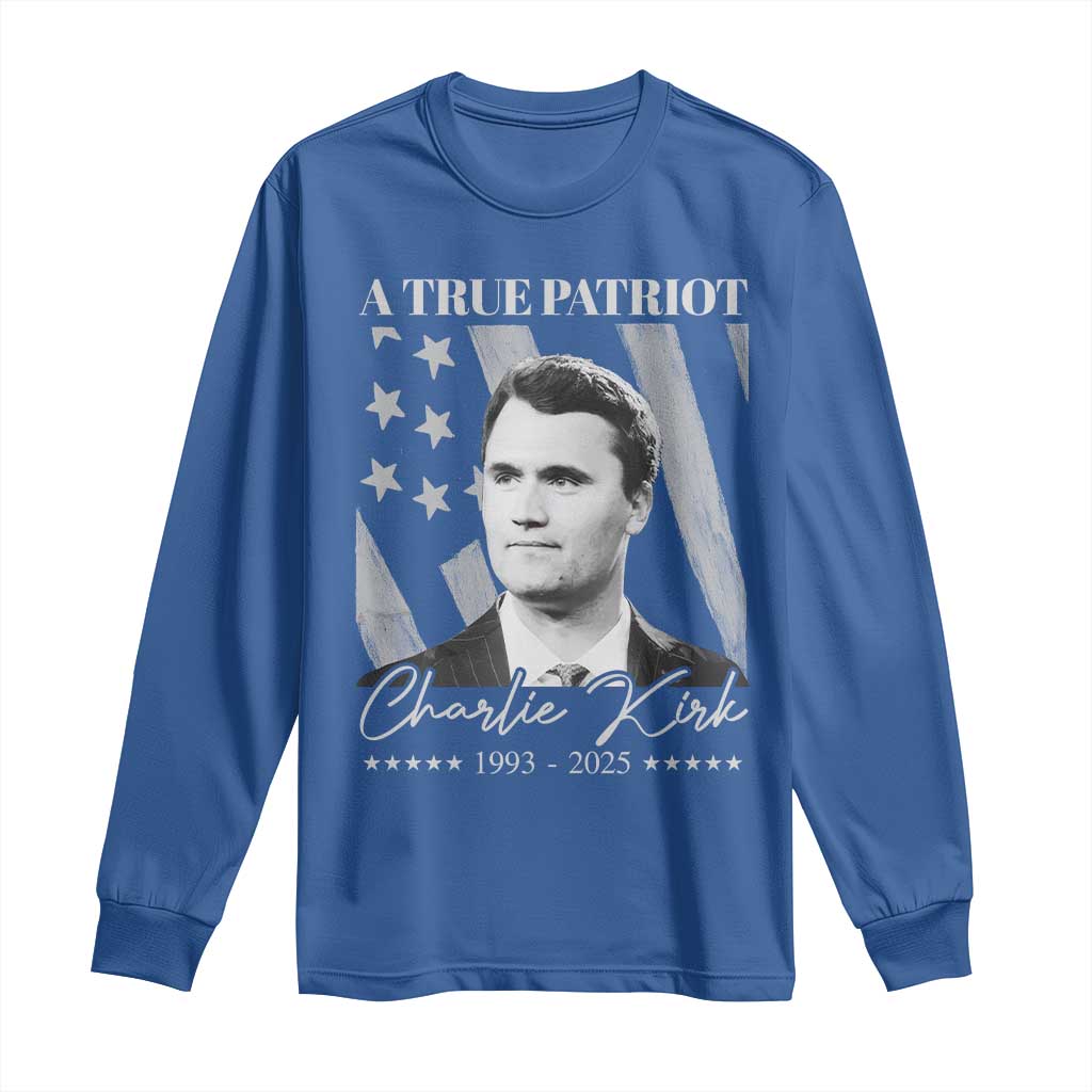 A True Patriot Charlie Kirk Long Sleeve Shirt Vintage American Flag TS11 Royal Blue Print Your Wear