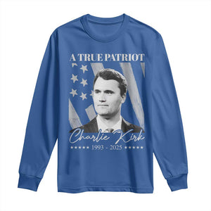 A True Patriot Charlie Kirk Long Sleeve Shirt Vintage American Flag TS11 Royal Blue Print Your Wear