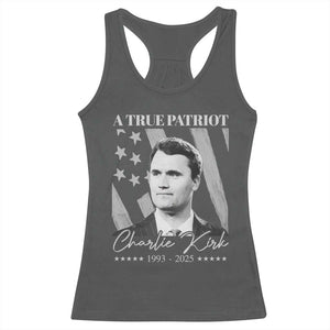 A True Patriot Charlie Kirk Racerback Tank Top Vintage American Flag TS11 Dark Heather Print Your Wear