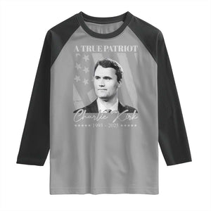 A True Patriot Charlie Kirk Raglan Shirt Vintage American Flag TS11 Sport Gray Black Print Your Wear