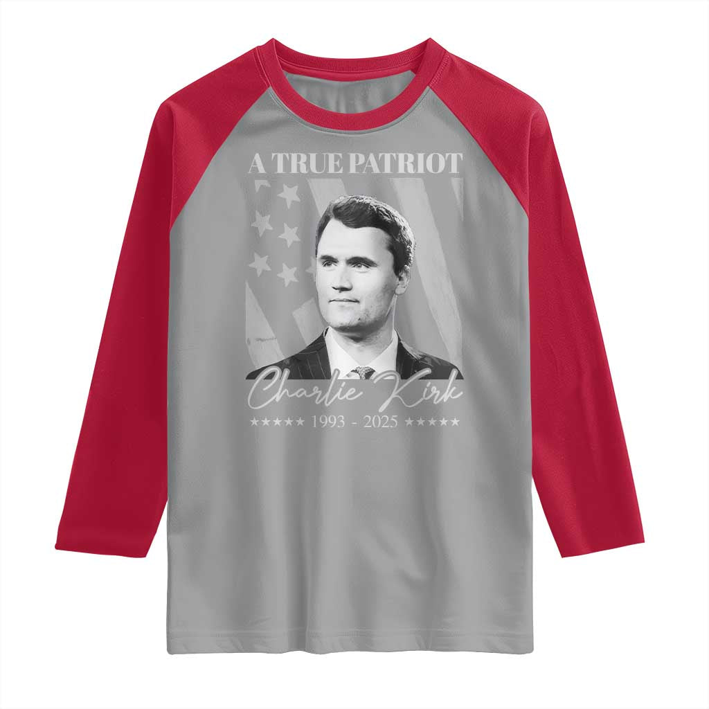 A True Patriot Charlie Kirk Raglan Shirt Vintage American Flag TS11 Sport Gray Red Print Your Wear