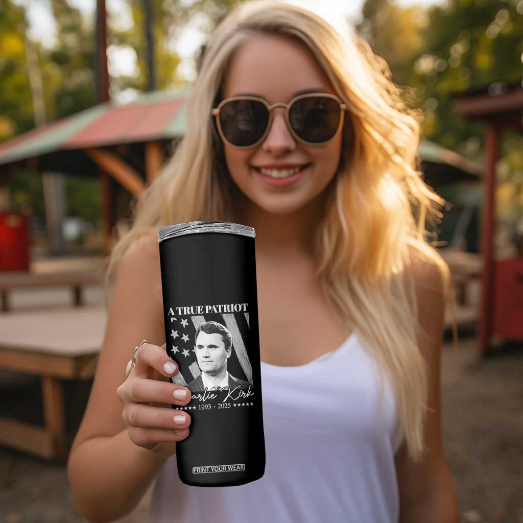 A True Patriot Charlie Kirk Skinny Tumbler Vintage American Flag TS11 Print Your Wear