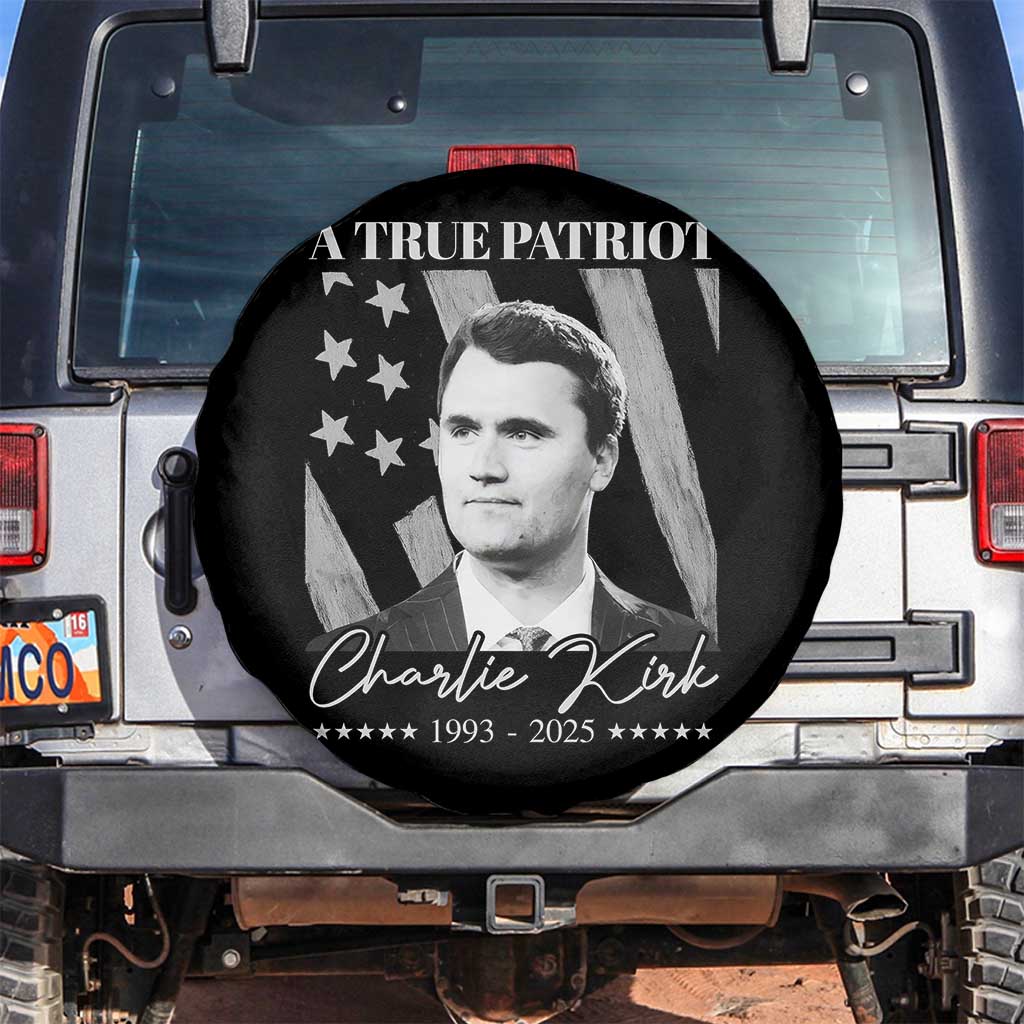 A True Patriot Charlie Kirk Spare Tire Cover Vintage American Flag TS11 No hole Black Print Your Wear