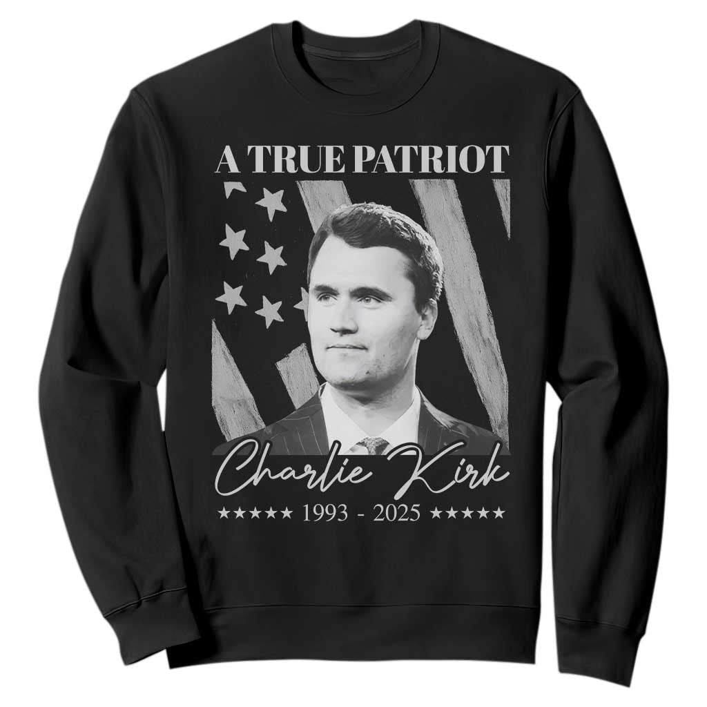 A True Patriot Charlie Kirk Sweatshirt Vintage American Flag TS11 Black Print Your Wear