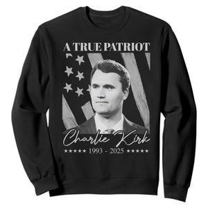A True Patriot Charlie Kirk Sweatshirt Vintage American Flag TS11 Black Print Your Wear