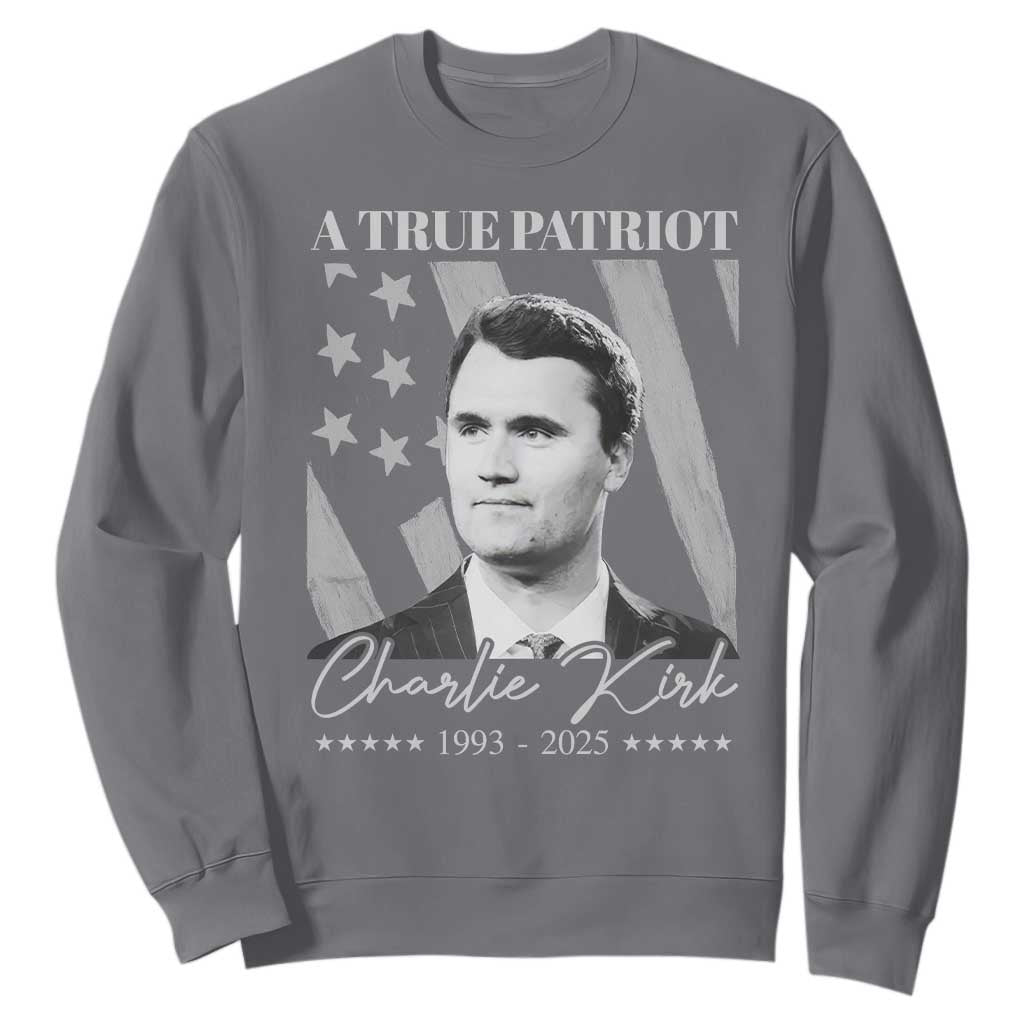A True Patriot Charlie Kirk Sweatshirt Vintage American Flag TS11 Charcoal Print Your Wear