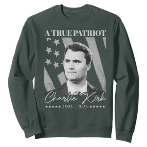 A True Patriot Charlie Kirk Sweatshirt Vintage American Flag TS11 Dark Forest Green Print Your Wear