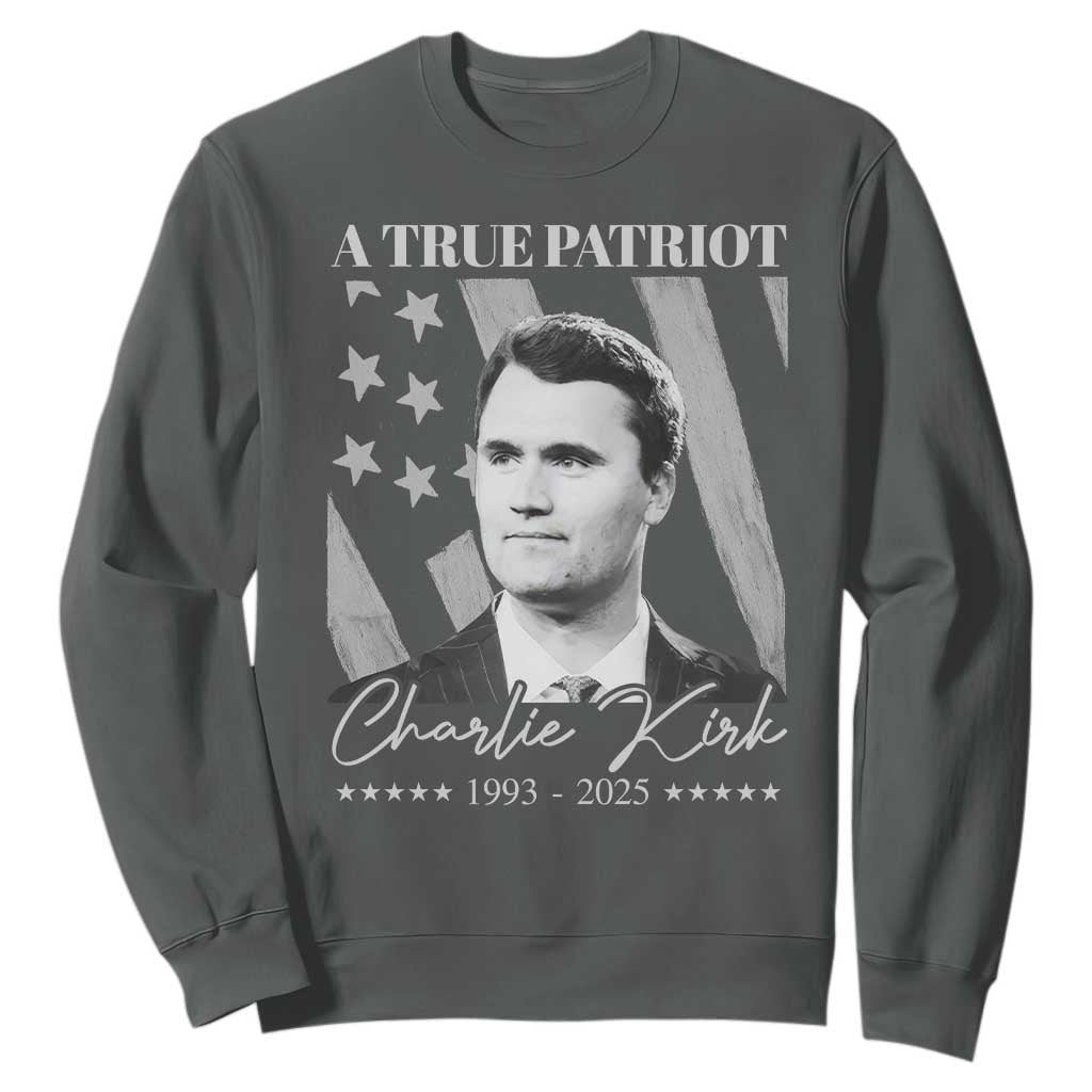 A True Patriot Charlie Kirk Sweatshirt Vintage American Flag TS11 Dark Heather Print Your Wear