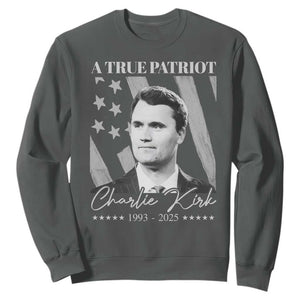 A True Patriot Charlie Kirk Sweatshirt Vintage American Flag TS11 Dark Heather Print Your Wear