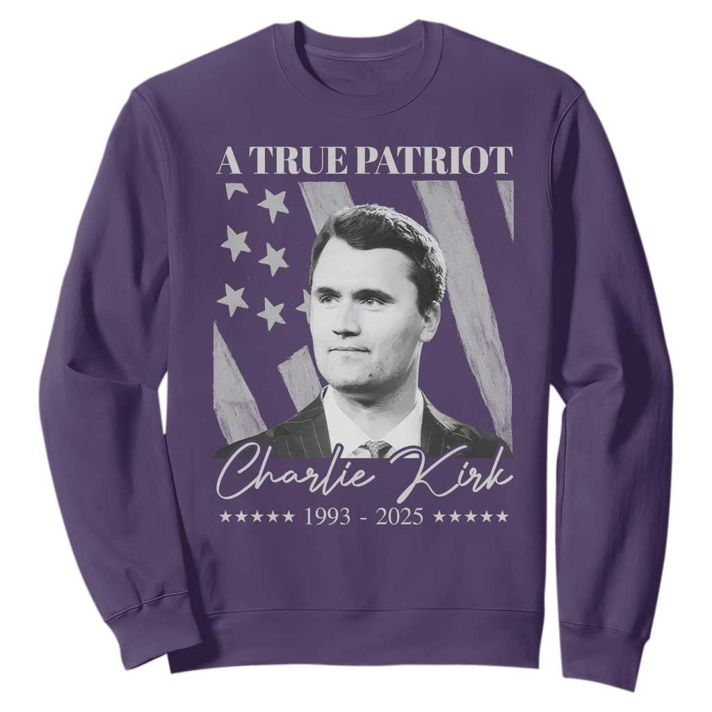 A True Patriot Charlie Kirk Sweatshirt Vintage American Flag TS11 Purple Print Your Wear