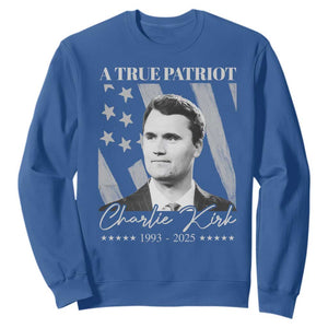 A True Patriot Charlie Kirk Sweatshirt Vintage American Flag TS11 Royal Blue Print Your Wear