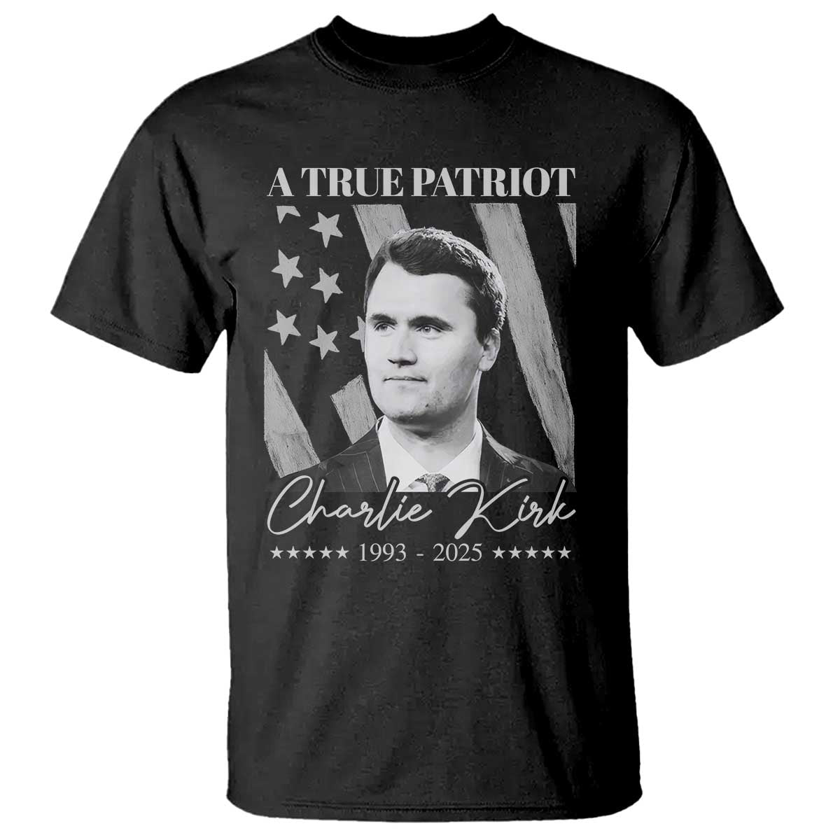 A True Patriot Charlie Kirk T Shirt Vintage American Flag TS11 Black Print Your Wear