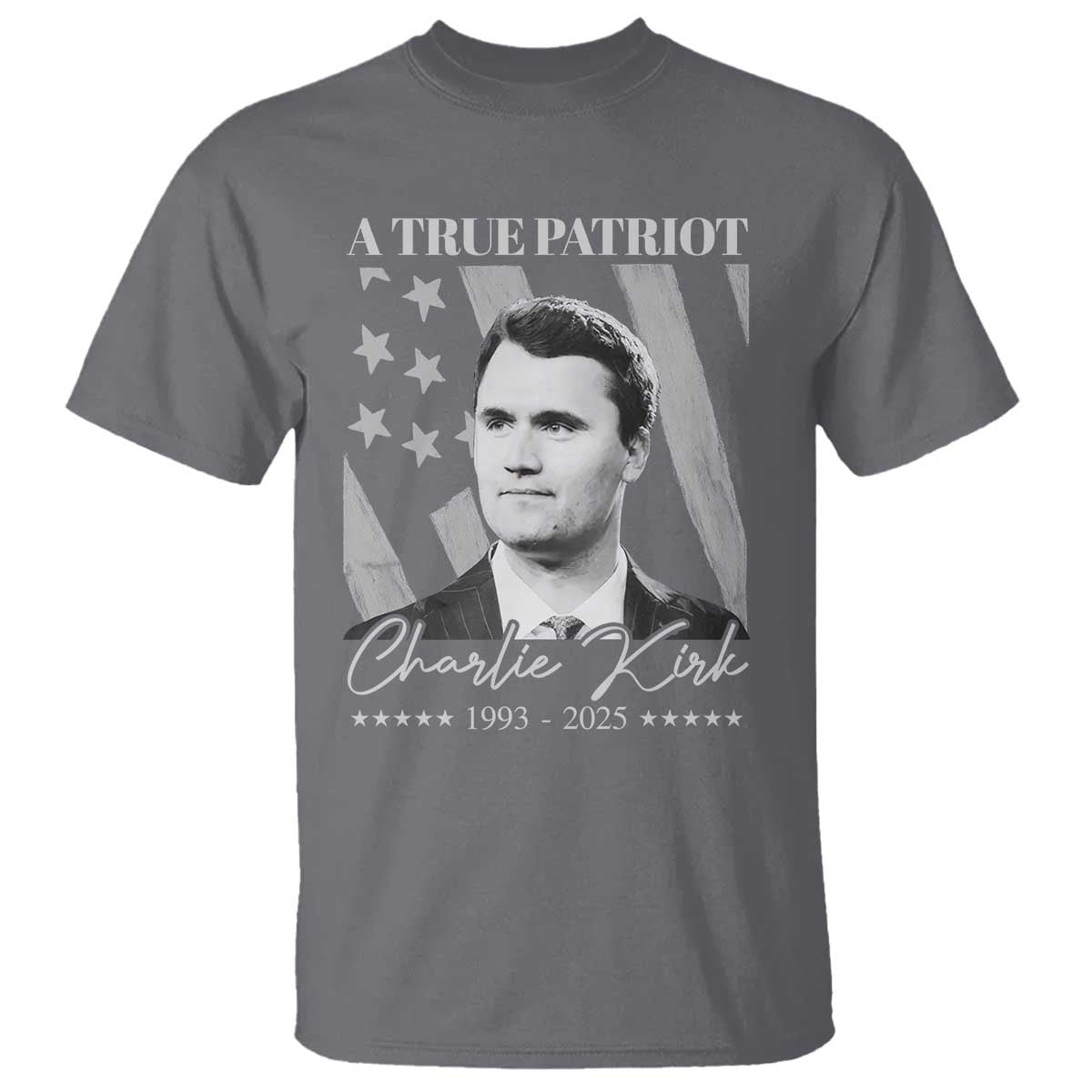 A True Patriot Charlie Kirk T Shirt Vintage American Flag TS11 Charcoal Print Your Wear