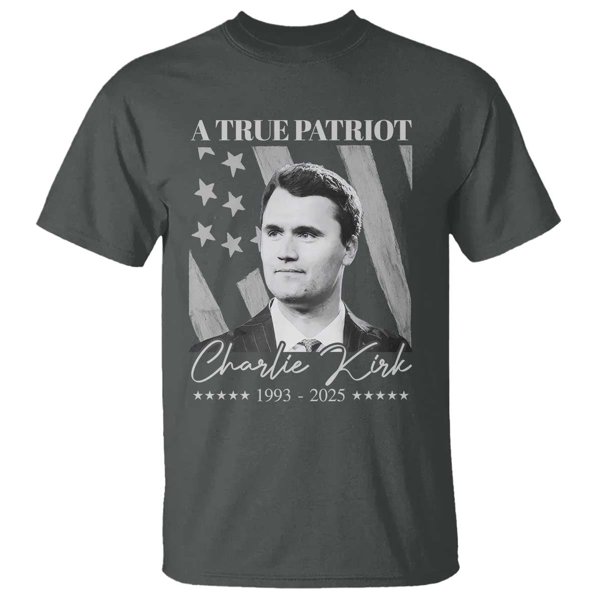 A True Patriot Charlie Kirk T Shirt Vintage American Flag TS11 Dark Heather Print Your Wear