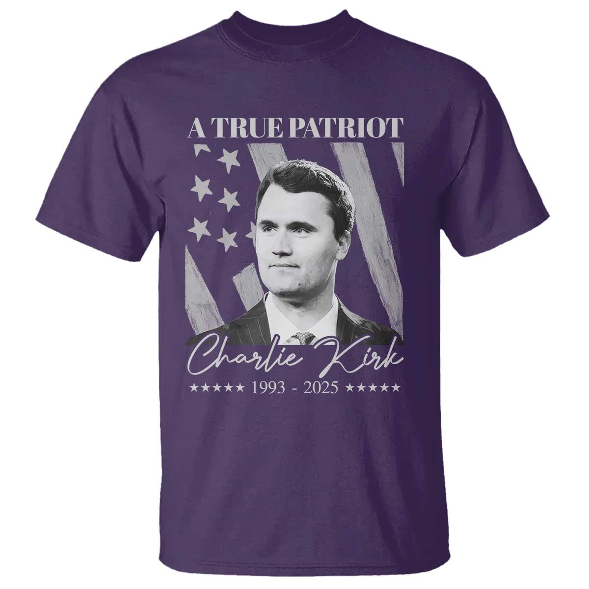 A True Patriot Charlie Kirk T Shirt Vintage American Flag TS11 Purple Print Your Wear