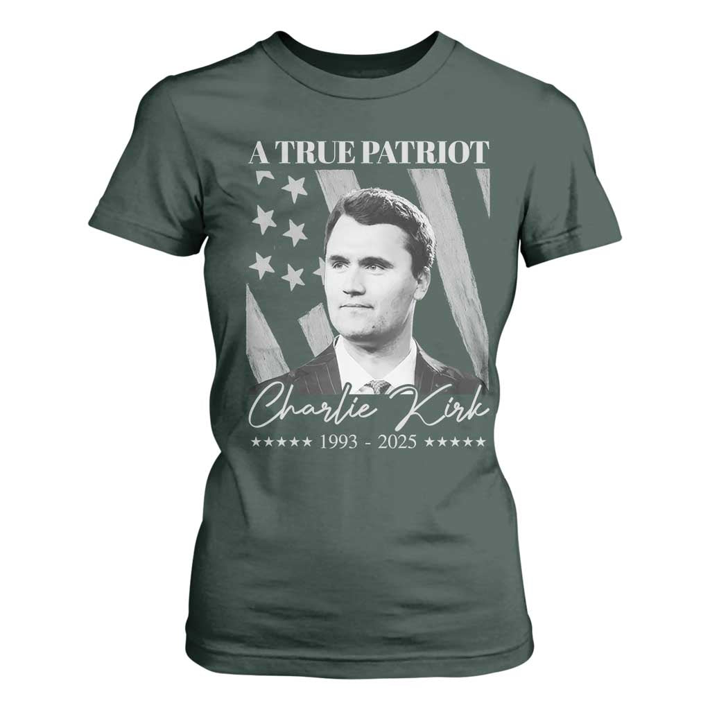 A True Patriot Charlie Kirk T Shirt For Women Vintage American Flag TS11 Dark Forest Green Print Your Wear