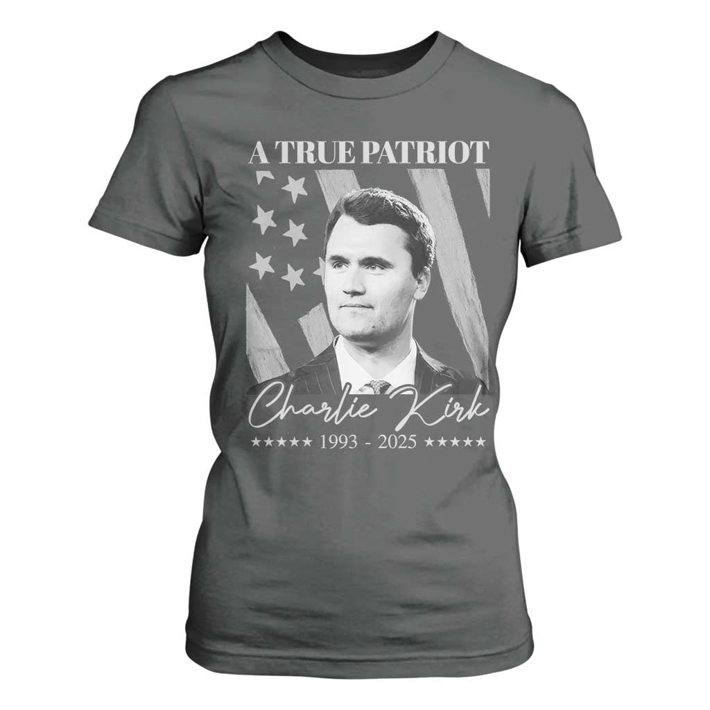 A True Patriot Charlie Kirk T Shirt For Women Vintage American Flag TS11 Dark Heather Print Your Wear
