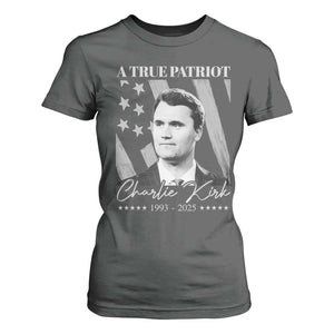 A True Patriot Charlie Kirk T Shirt For Women Vintage American Flag TS11 Dark Heather Print Your Wear