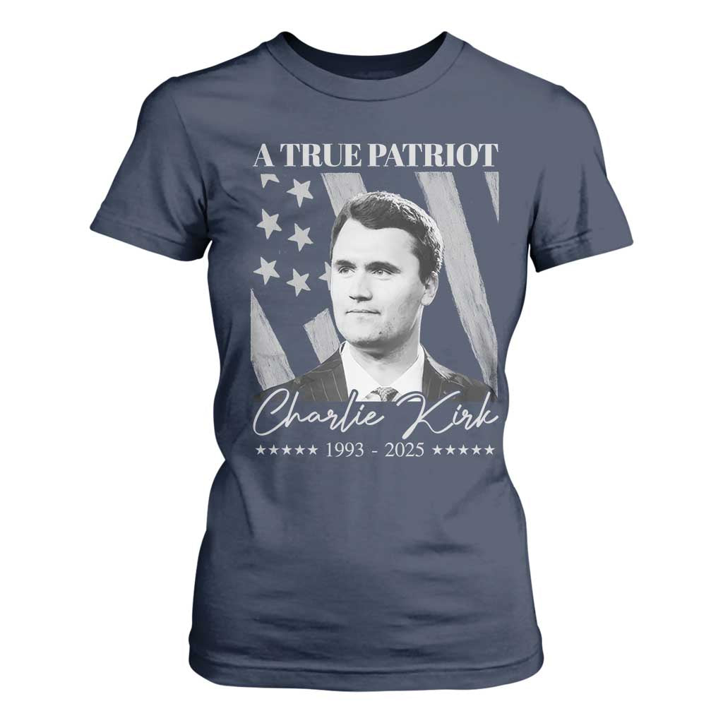 A True Patriot Charlie Kirk T Shirt For Women Vintage American Flag TS11 Navy Print Your Wear