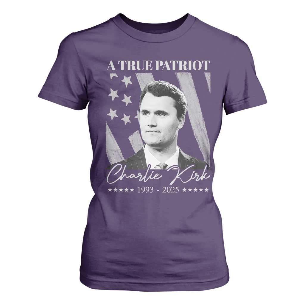 A True Patriot Charlie Kirk T Shirt For Women Vintage American Flag TS11 Purple Print Your Wear