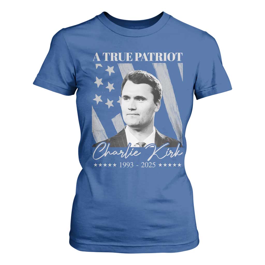 A True Patriot Charlie Kirk T Shirt For Women Vintage American Flag TS11 Royal Blue Print Your Wear