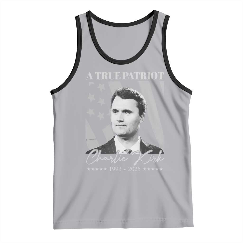 A True Patriot Charlie Kirk Tank Top Vintage American Flag TS11 Athletic Heather Black Print Your Wear