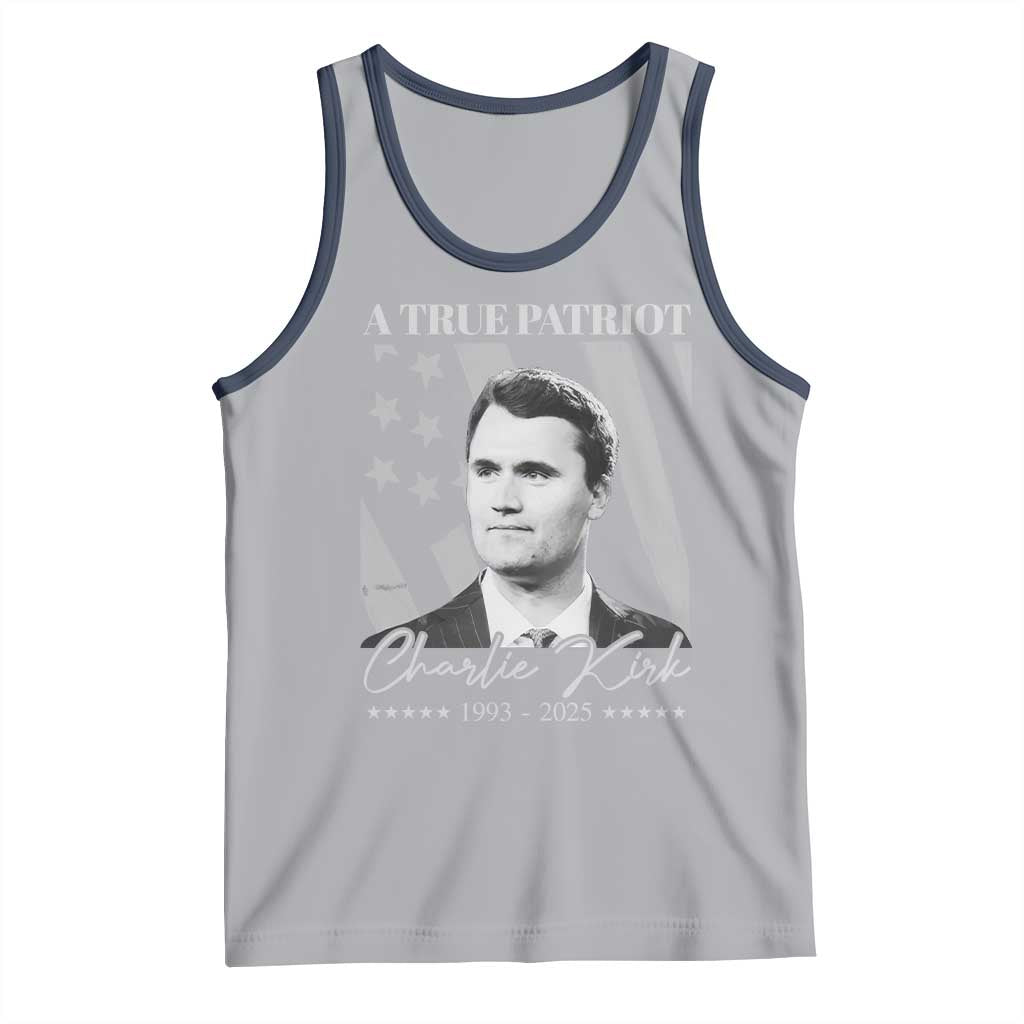 A True Patriot Charlie Kirk Tank Top Vintage American Flag TS11 Athletic Heather Navy Print Your Wear