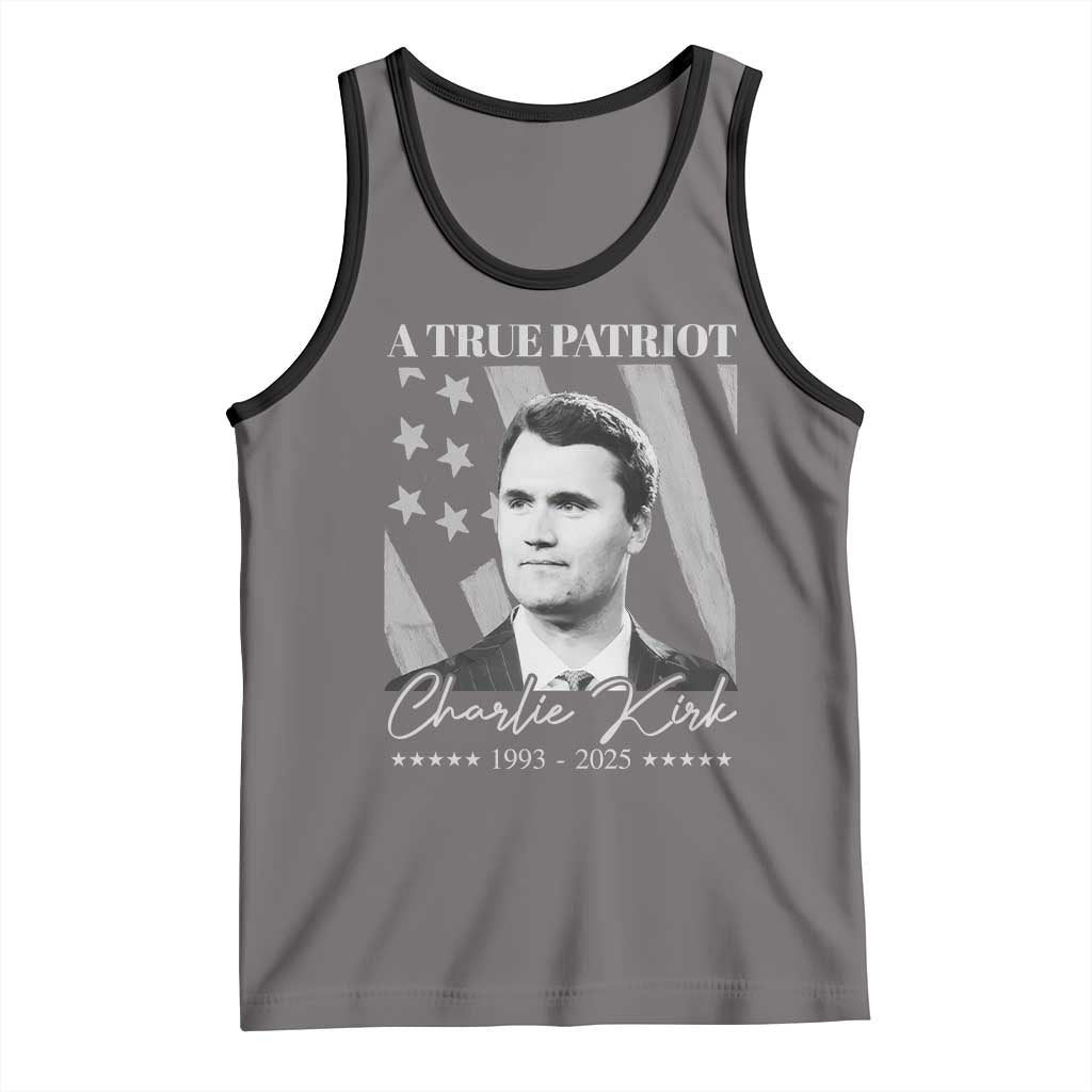 A True Patriot Charlie Kirk Tank Top Vintage American Flag TS11 Deep Heather Black Print Your Wear