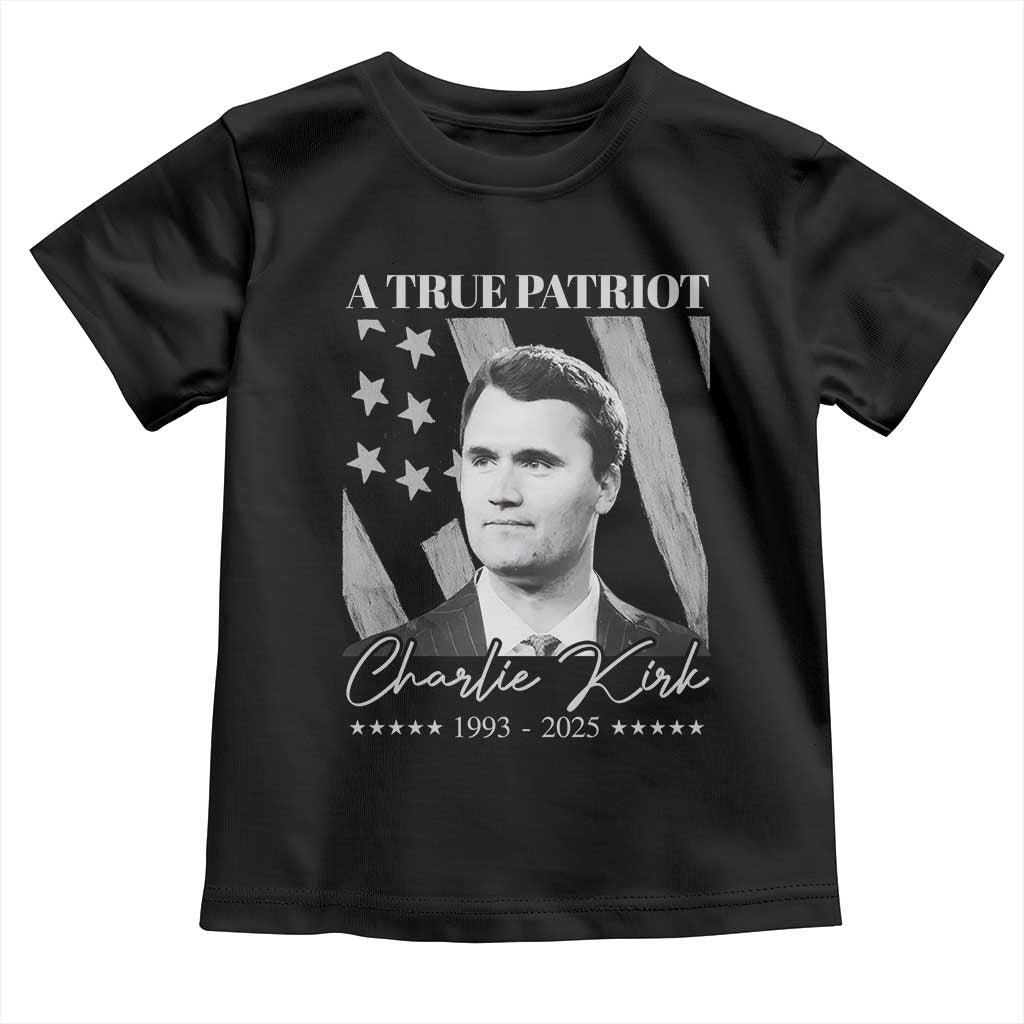 A True Patriot Charlie Kirk Toddler T Shirt Vintage American Flag TS11 Black Print Your Wear