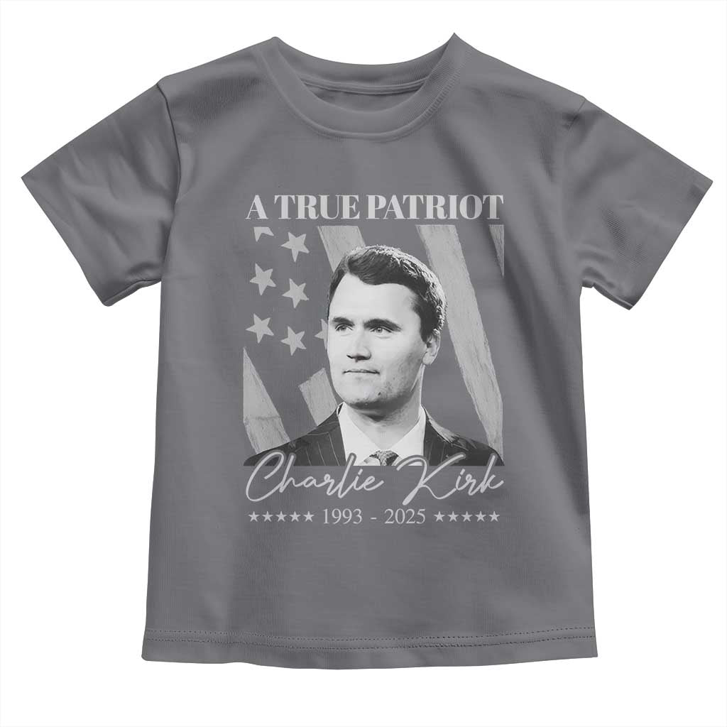 A True Patriot Charlie Kirk Toddler T Shirt Vintage American Flag TS11 Charcoal Print Your Wear