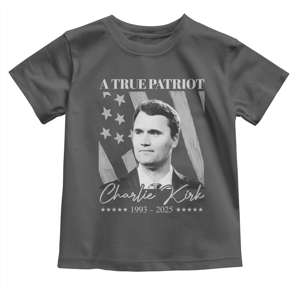 A True Patriot Charlie Kirk Toddler T Shirt Vintage American Flag TS11 Dark Heather Print Your Wear